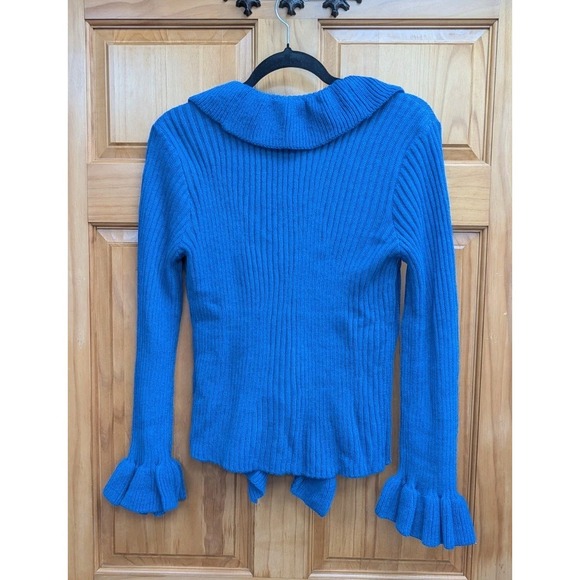 Cato Women's Sweater Large NEW Royal Blue Tie Closure Ruffled Front and Cuffs - Picture 6 of 8
